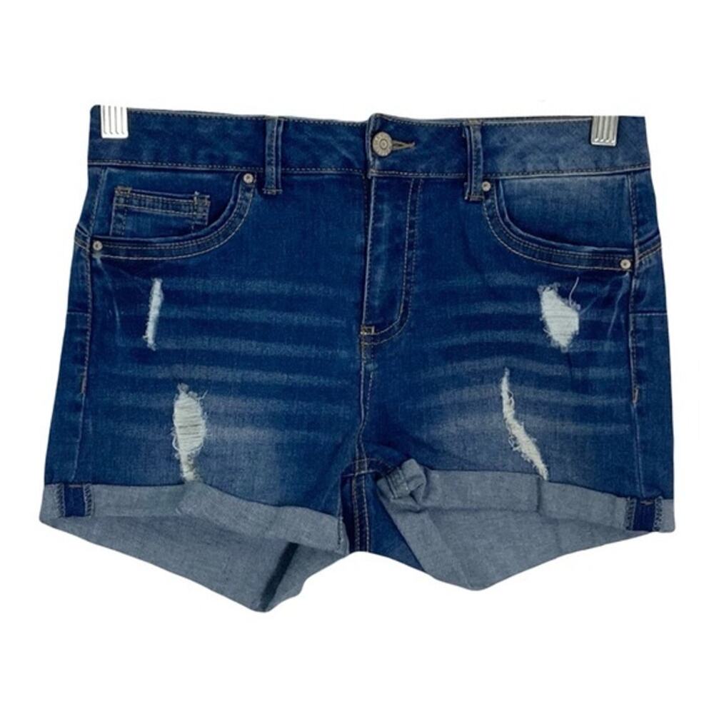 NWOT WAX JEAN Shorts S High Rise Denim Stretch Blue Cuffed Distressed Zip